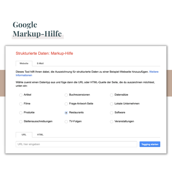 Restaurant Café Hotel auf Google strukturierte Daten für die Webseite mit Google Markup